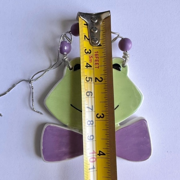 Department 56 Sandra Magsamen Frog Plaque Wall Hanging Ornament Green Purple Bow - Picture 4 of 6